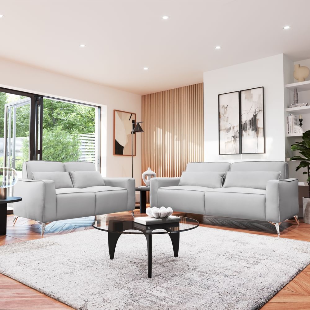 Michigan 3+2 Seater Sofa Set, Light Grey Premium Faux Leather