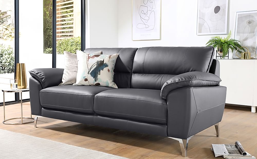 Porto 3 Seater Sofa, Grey Premium Faux Leather
