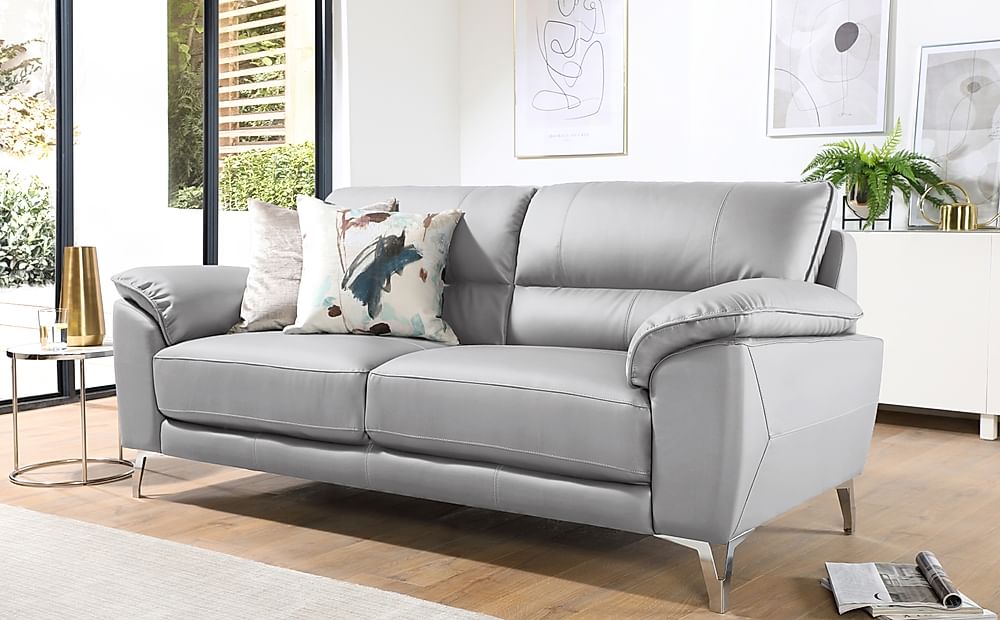 Porto 3 Seater Sofa, Light Grey Premium Faux Leather