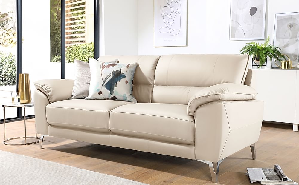 Porto 3 Seater Sofa, Ivory Premium Faux Leather