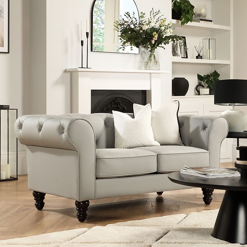 Oakham 2 Seater Chesterfield Sofa, Light Grey Premium Faux Leather