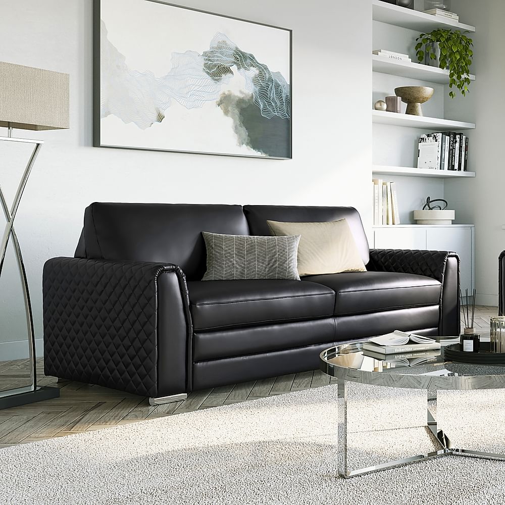 Atlanta 3 Seater Sofa, Black Premium Faux Leather