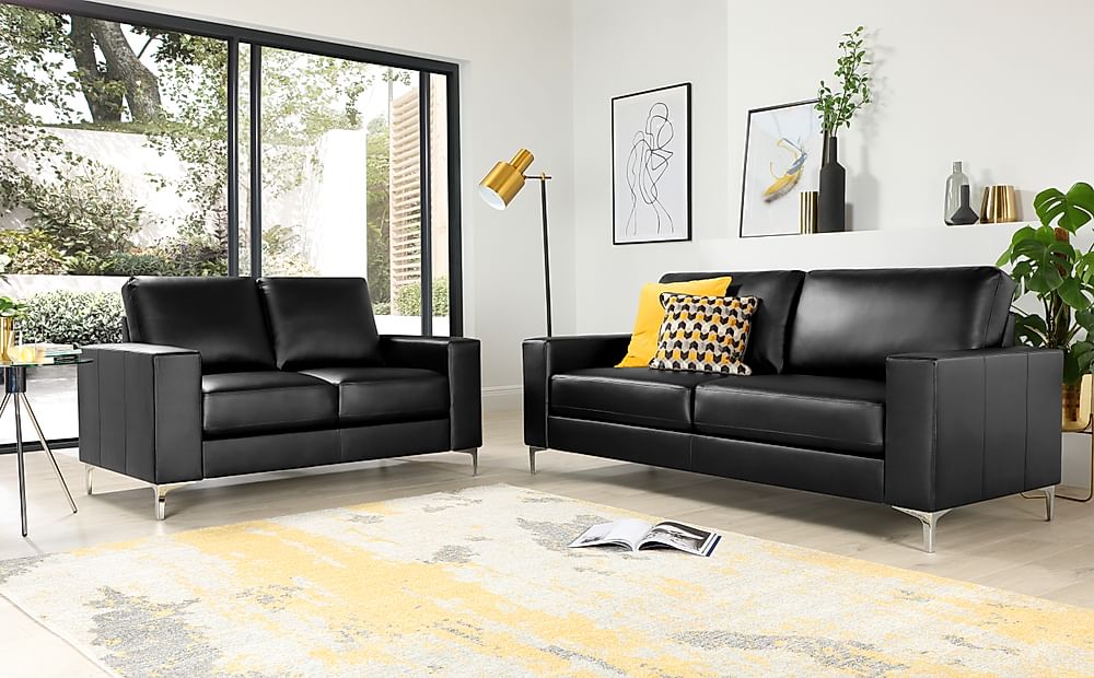 Baltimore 3+2 Seater Sofa Set, Black Premium Faux Leather