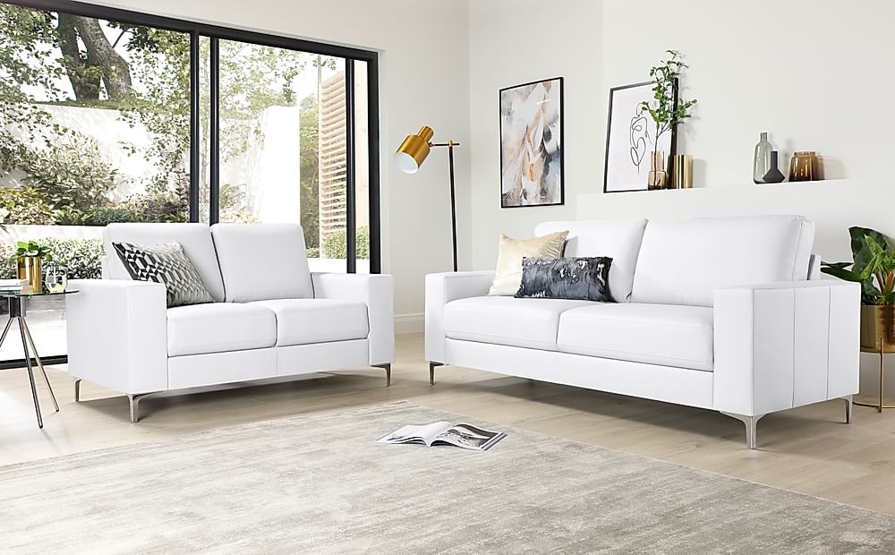 Baltimore 3+2 Seater Sofa Set, White Premium Faux Leather
