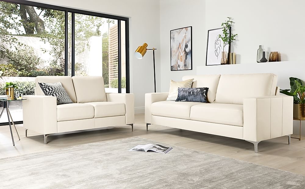 Baltimore 3+2 Seater Sofa Set, Ivory Premium Faux Leather