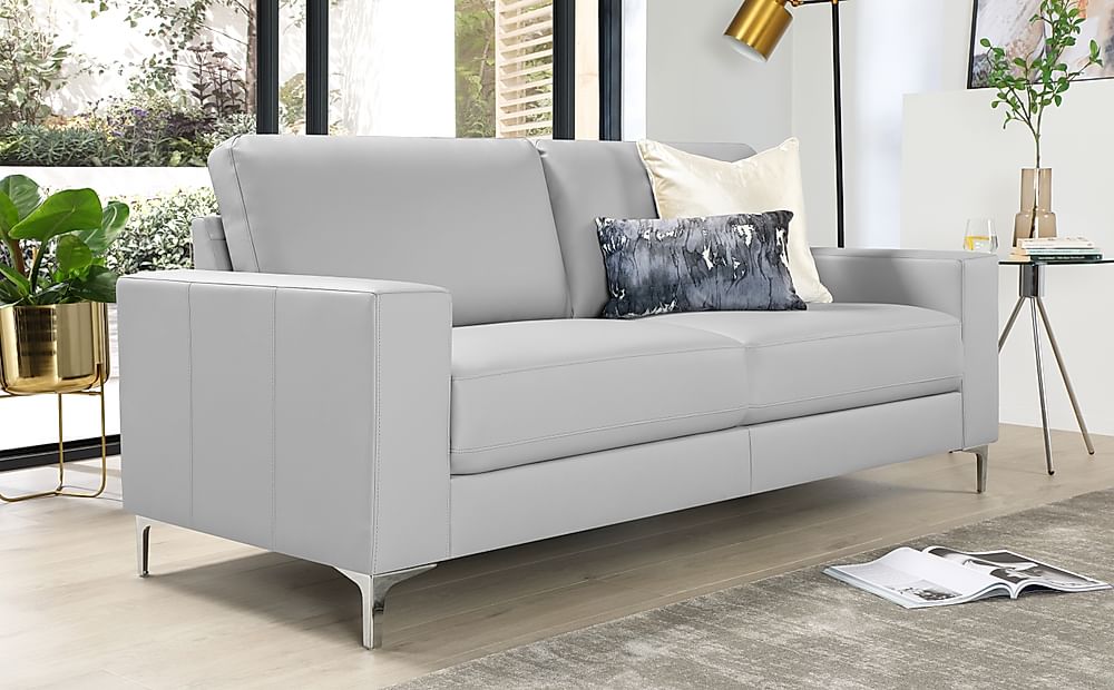 Baltimore 3 Seater Sofa, Light Grey Premium Faux Leather