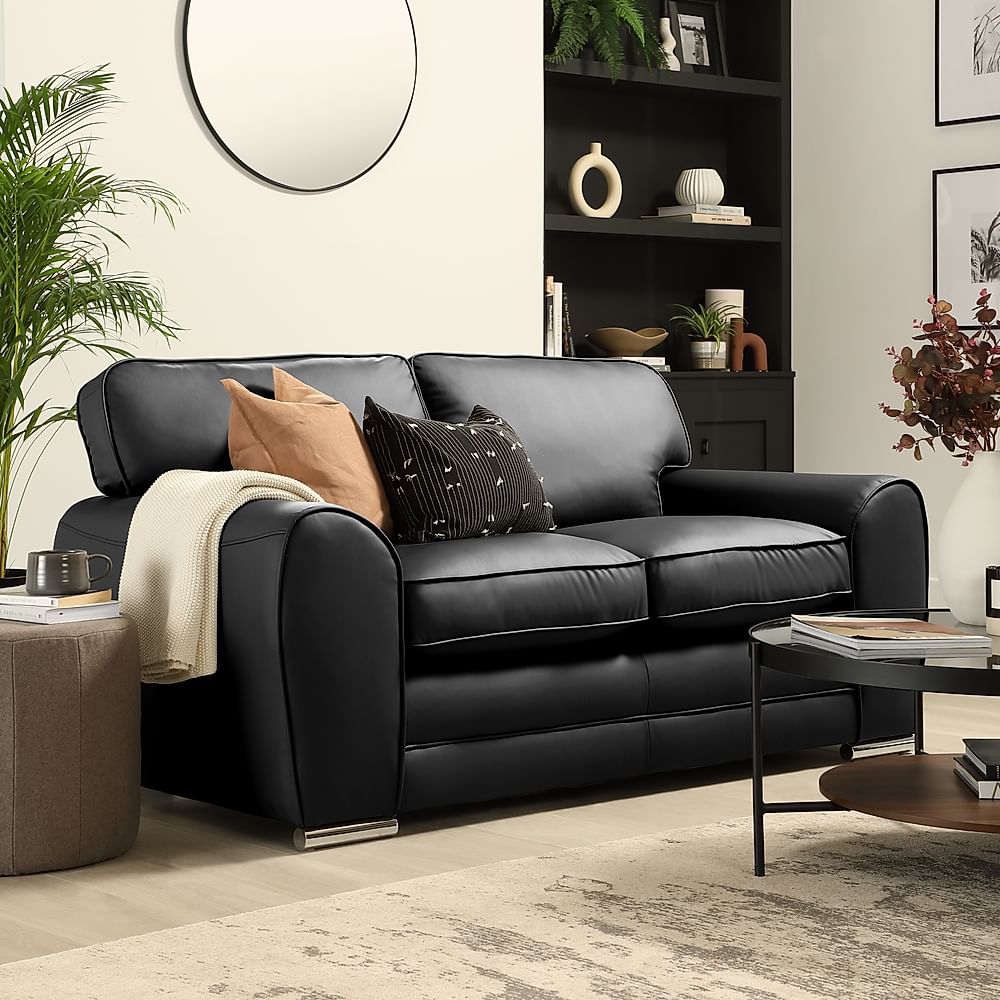 Burford 2 Seater Sofa, Black Premium Faux Leather