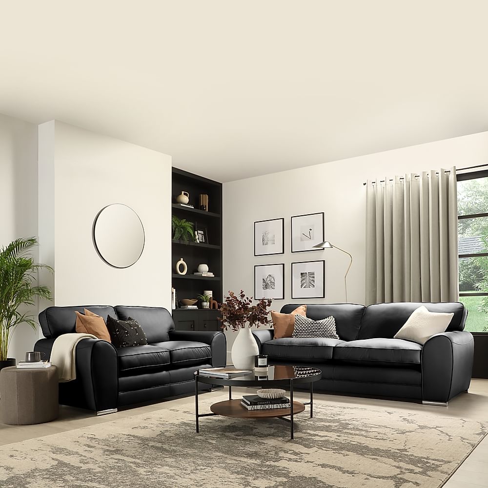 Burford 3+2 Seater Sofa Set, Black Premium Faux Leather