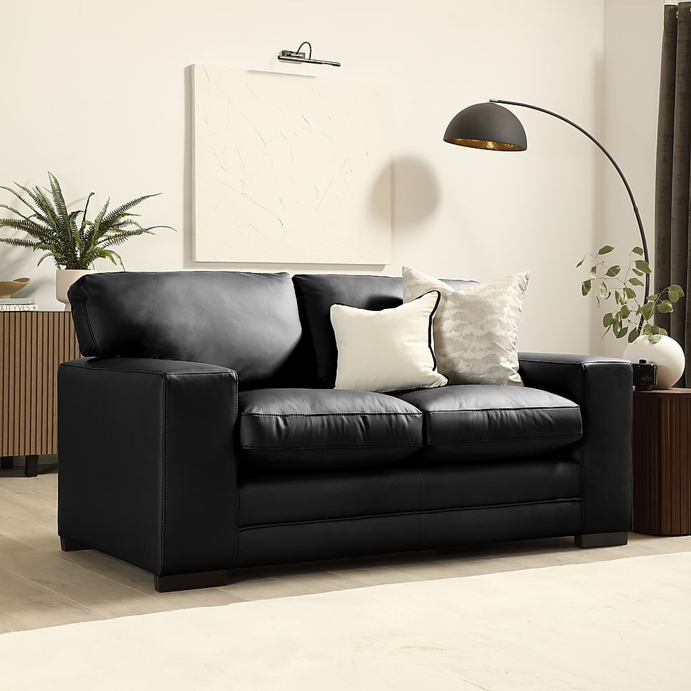 Manhattan 2 Seater Sofa, Black Premium Faux Leather