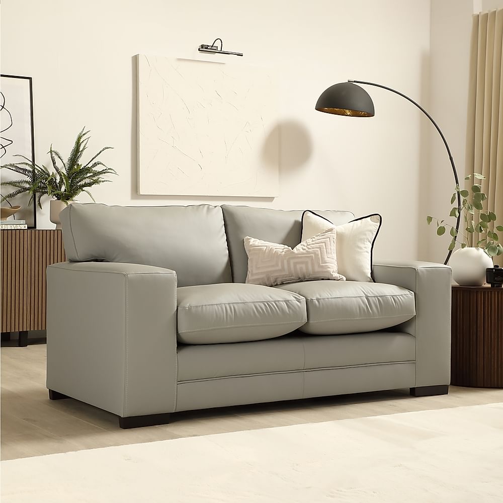 Manhattan 2 Seater Sofa, Light Grey Premium Faux Leather