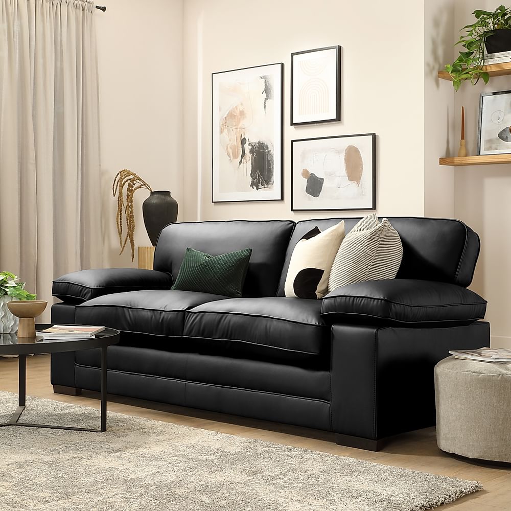 Chatham 3 Seater Sofa, Black Premium Faux Leather