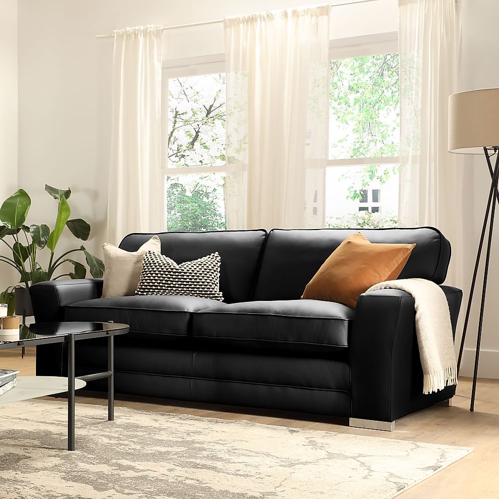 Vermont 3 Seater Sofa, Black Premium Faux Leather