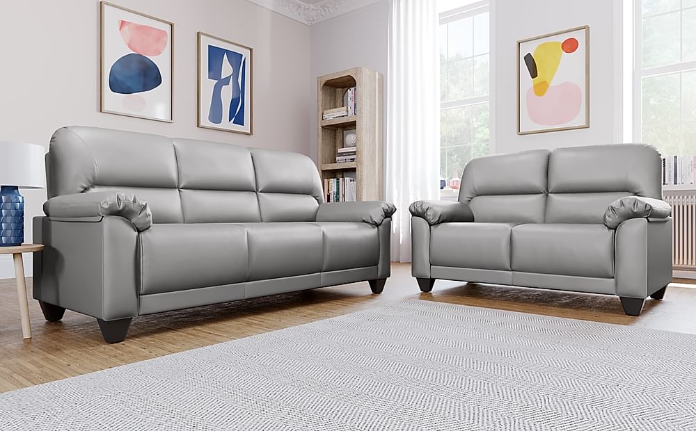 Kenton 3+2 Seater Sofa Set, Light Grey Premium Faux Leather