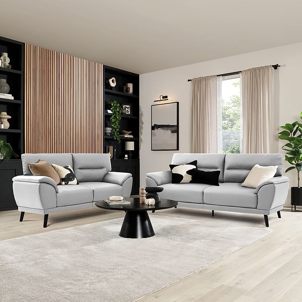 Alena 3+2 Seater Sofa Set, Light Grey Premium Faux Leather