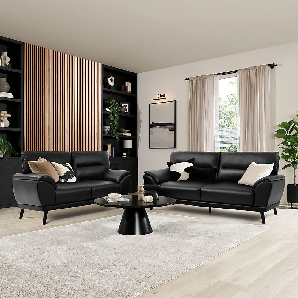 Alena 3+2 Seater Sofa Set, Black Premium Faux Leather