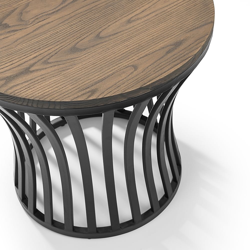 Bailey Round Elm And Black Metal Side, Round Outdoor Side Table