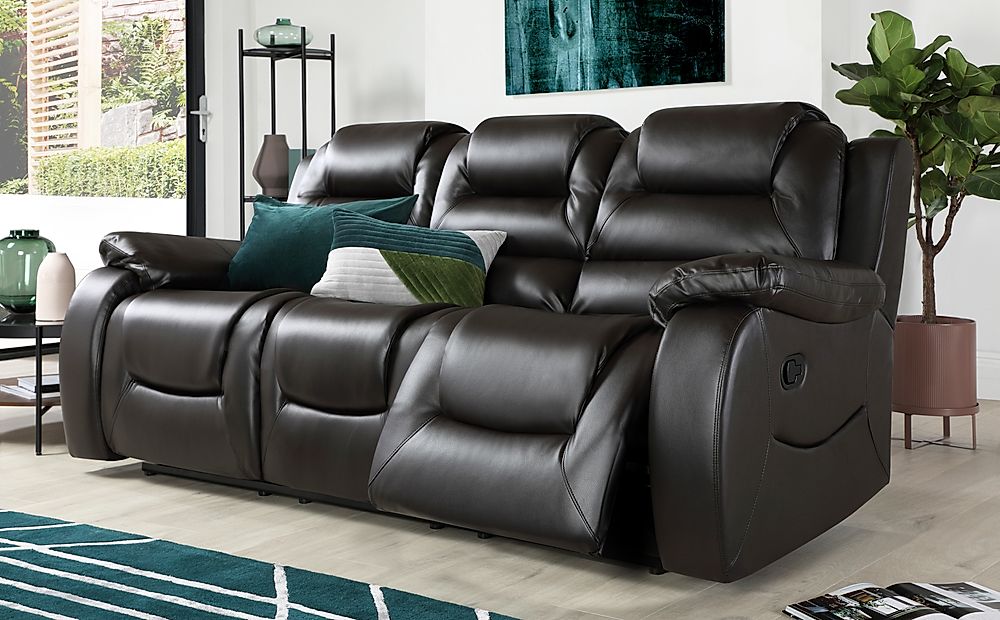 Vancouver 3 Seater Recliner Sofa, Brown Classic Faux Leather