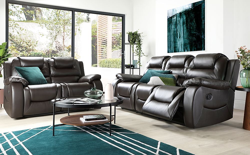 Vancouver 3+2 Seater Recliner Sofa Set, Brown Classic Faux Leather