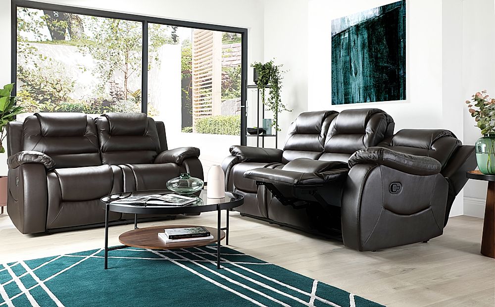 2 Seater Recliner Sofa Set, Dark Brown Leather Couch Recliner Sofa