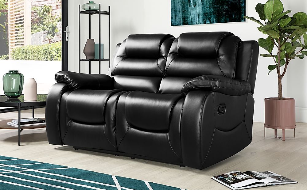 Vancouver Black Leather 2 Seater, Black Leather Recliner Couch