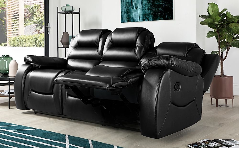 Vancouver Black Leather 3 Seater, Black Leather Sofa Recliner