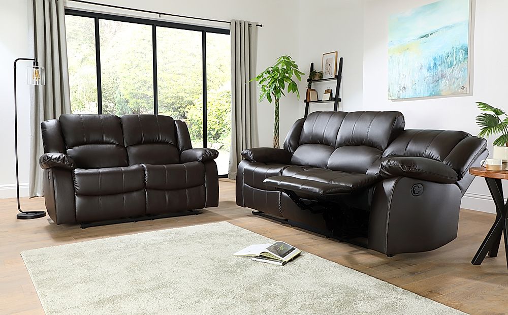 2 Seater Recliner Sofa Set, Brown Leather Couch Recliner