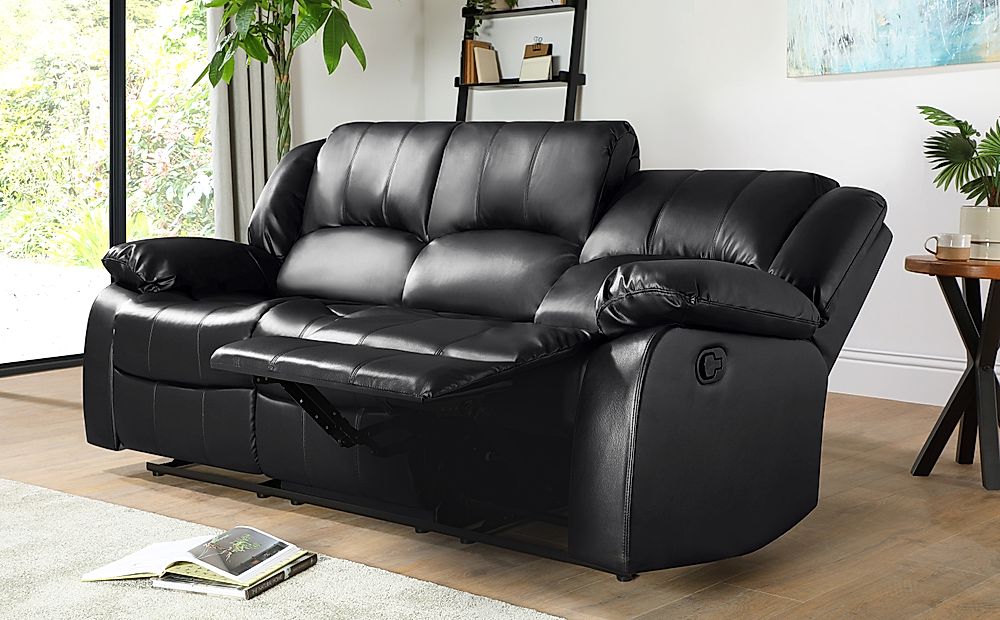 Dakota Black Leather 3 Seater Recliner, Bonded Leather Reclining Sofa