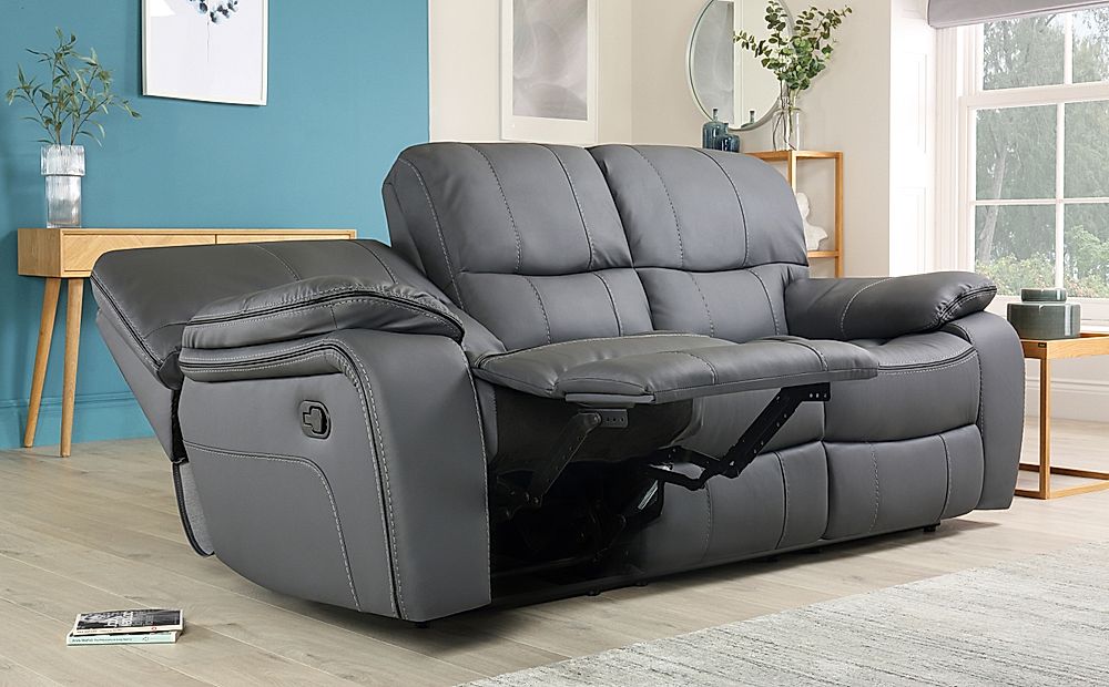 Beaumont Grey Leather 3 Seater Recliner, Blue Leather Recliner Sofa Uk