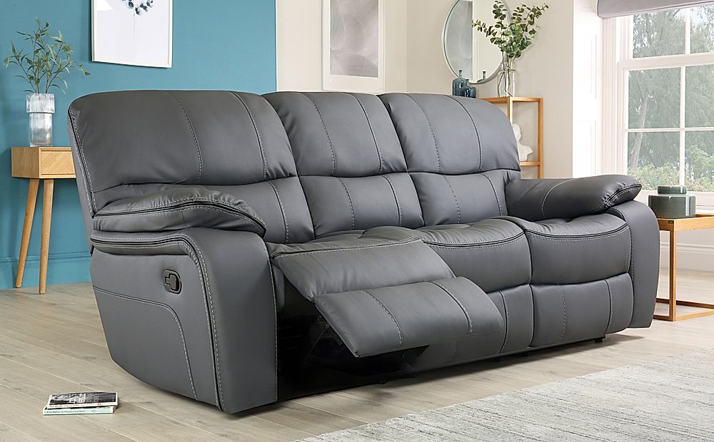 Grey Leather Reclining Couch Off 72, 3 2 Leather Recliner Sofas