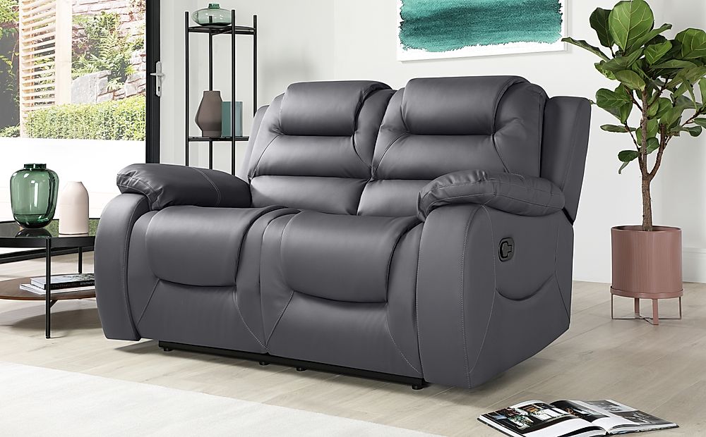 Vancouver 2 Seater Recliner Sofa, Grey Classic Faux Leather