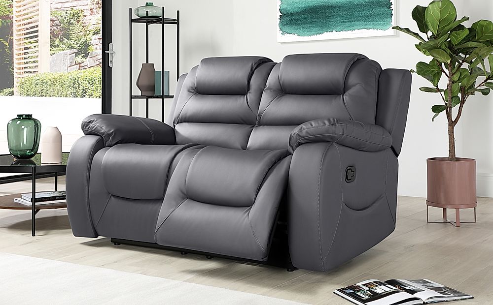 Vancouver Grey Leather 2 Seater, Black Leather Lazy Boy Sofa