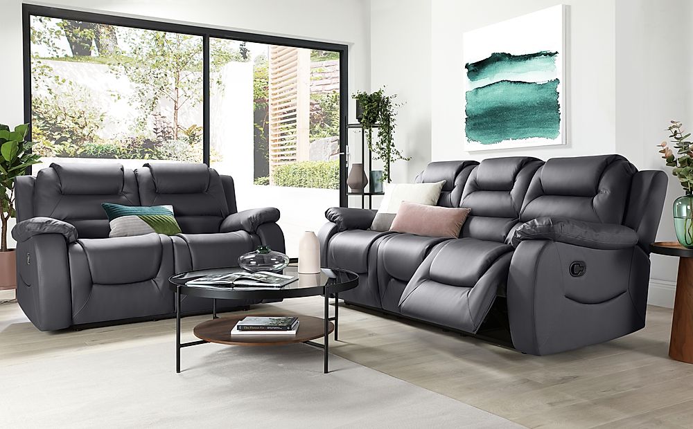 Vancouver 3+2 Seater Recliner Sofa Set, Grey Classic Faux Leather