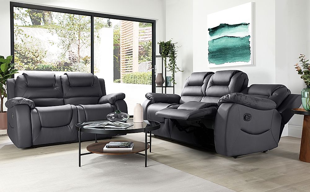 2 Seater Recliner Sofa Set, Leather Sofa With Footrest