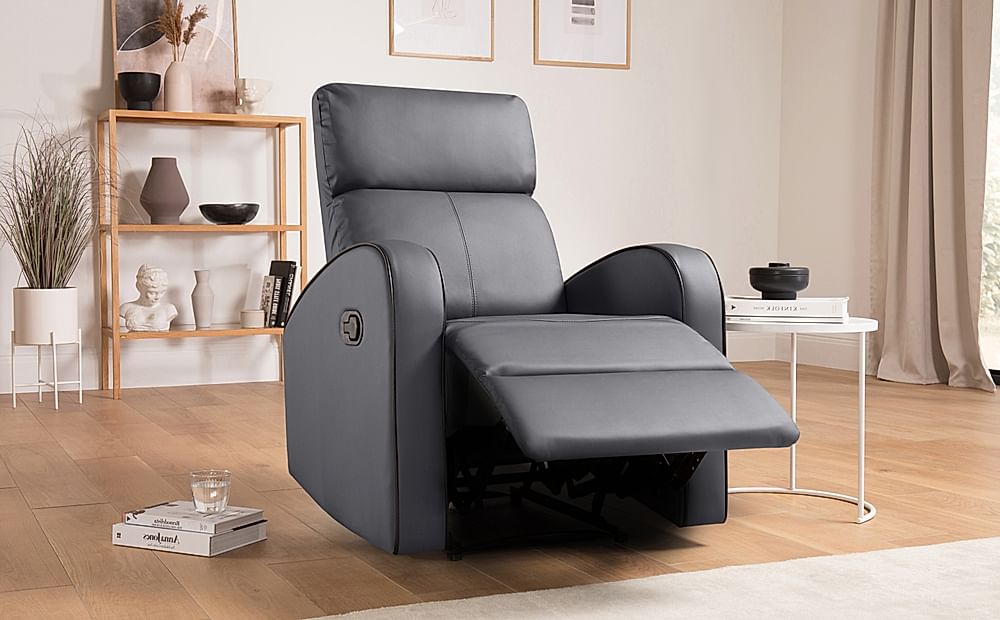 Ashby Grey Leather Recliner Armchair, Dark Brown Leather Reclining Armchair