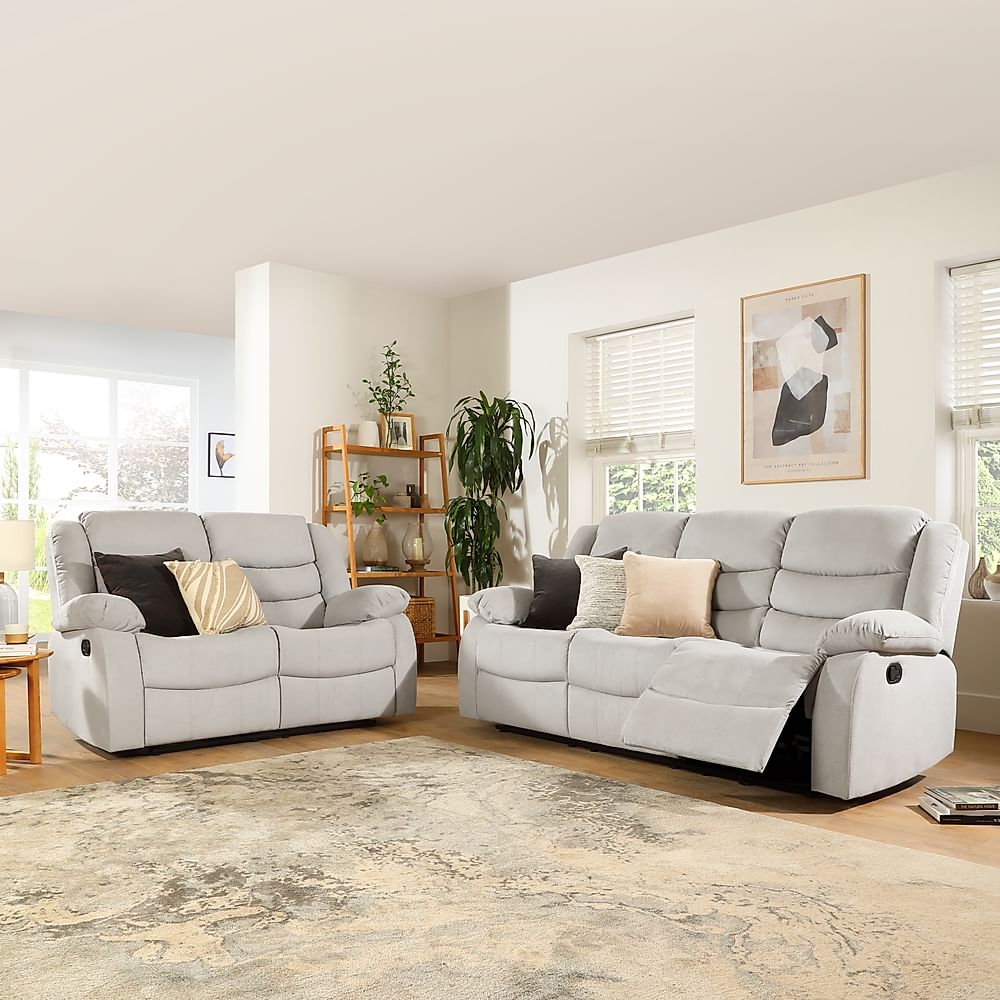 Sorrento 3+2 Seater Recliner Sofa Set, Dove Grey Classic Plush Fabric