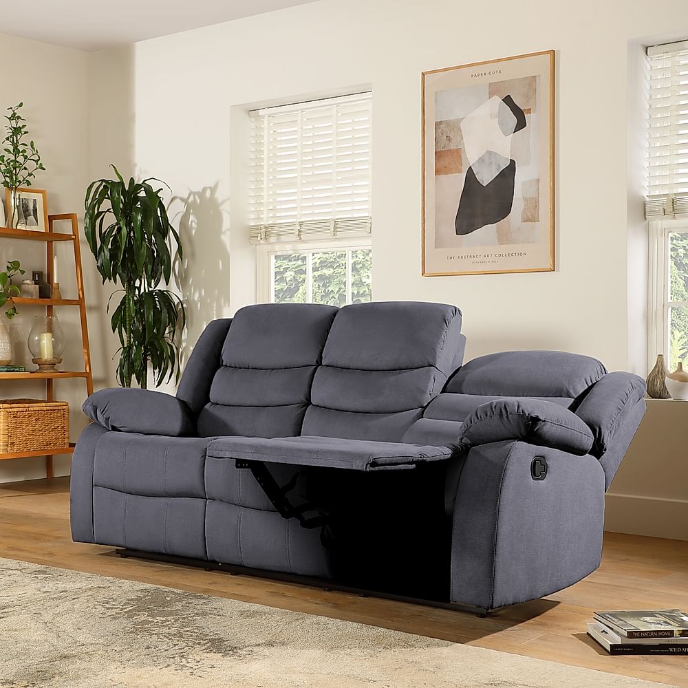 Sorrento 3 Seater Recliner Sofa Slate Grey Classic Plush Fabric
