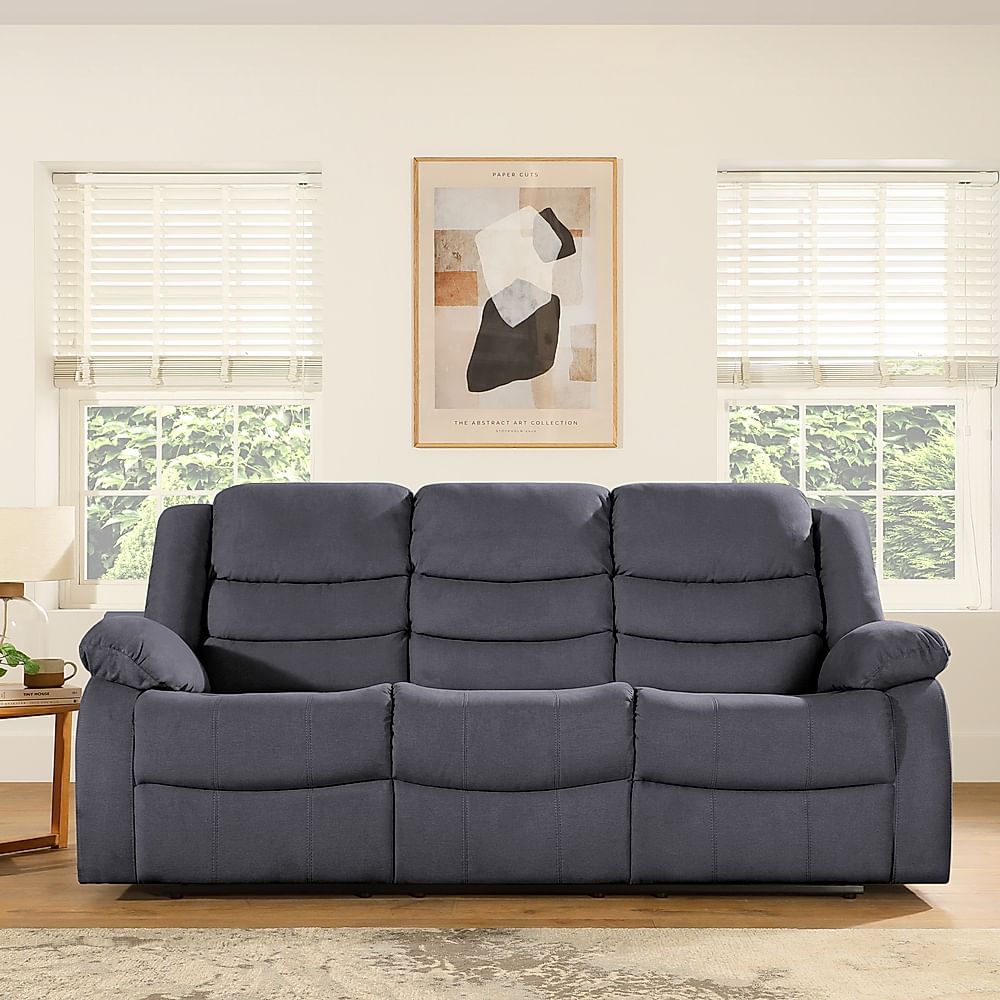 Sorrento 3 Seater Recliner Sofa Slate Grey Classic Plush Fabric