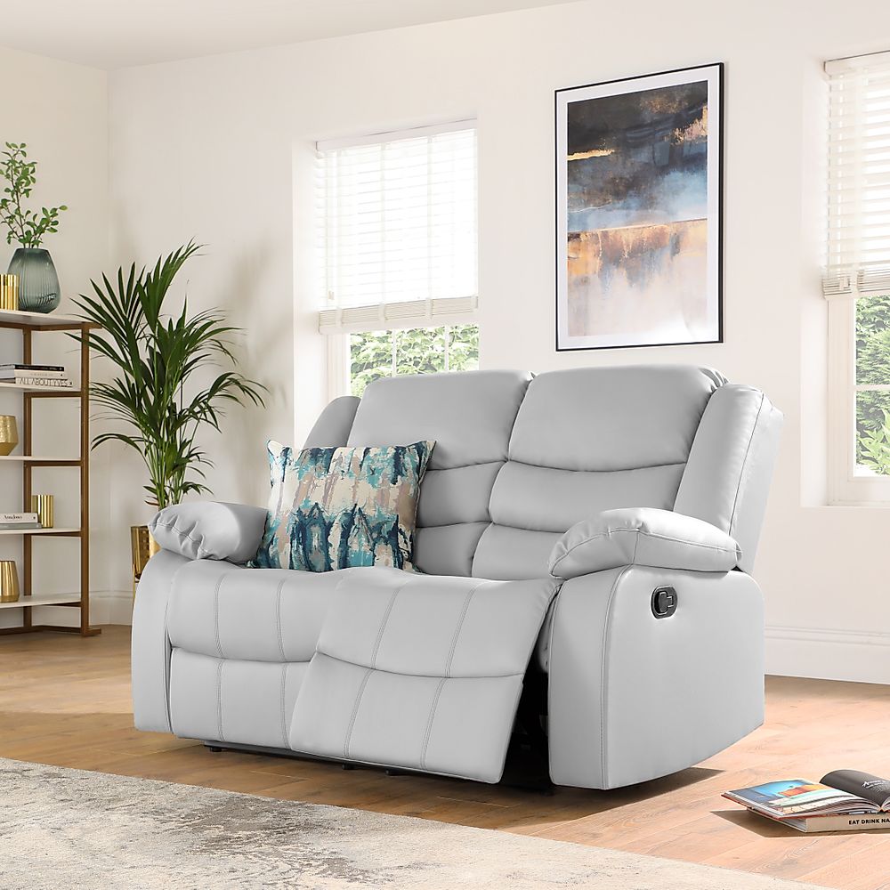 Sorrento Light Grey Leather 2 Seater Recliner Sofa | Furniture And Choice