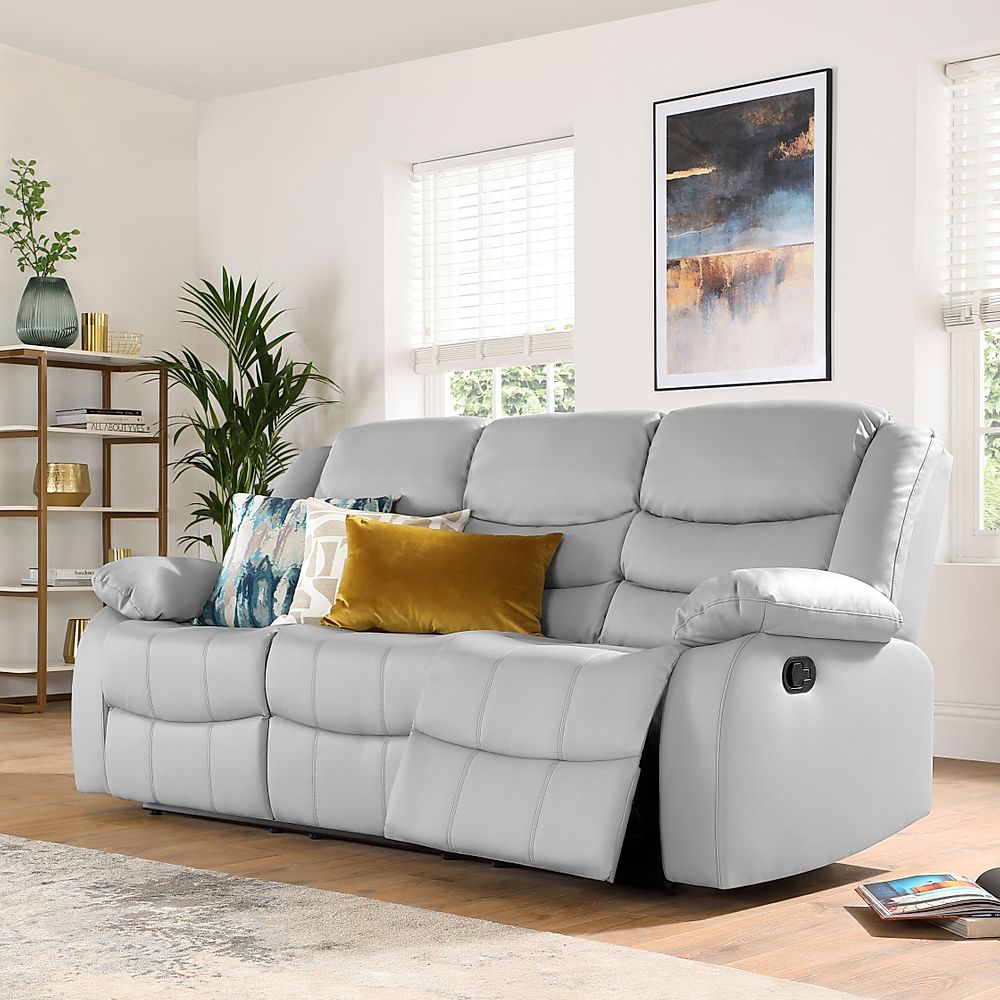 Sorrento 3 Seater Recliner Sofa, Light Grey Classic Faux Leather