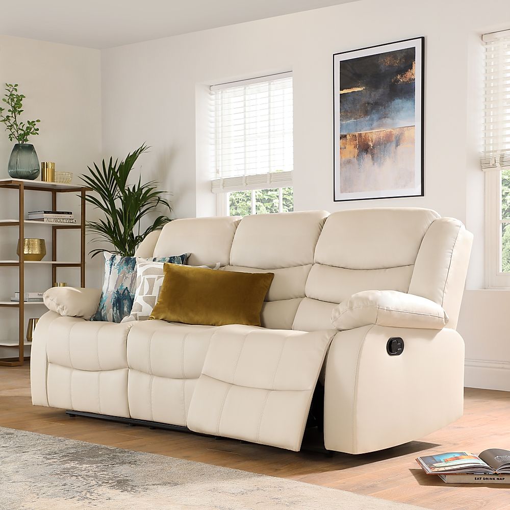 Soro Ivory Leather 3 Seater, Ivory Leather Recliner