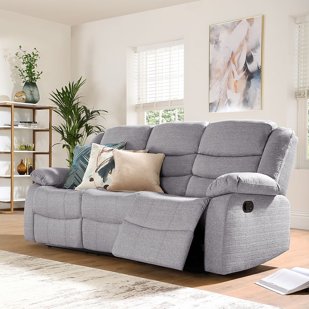 Sorrento 3 Seater Recliner Sofa, Light Grey Classic Linen-Weave Fabric