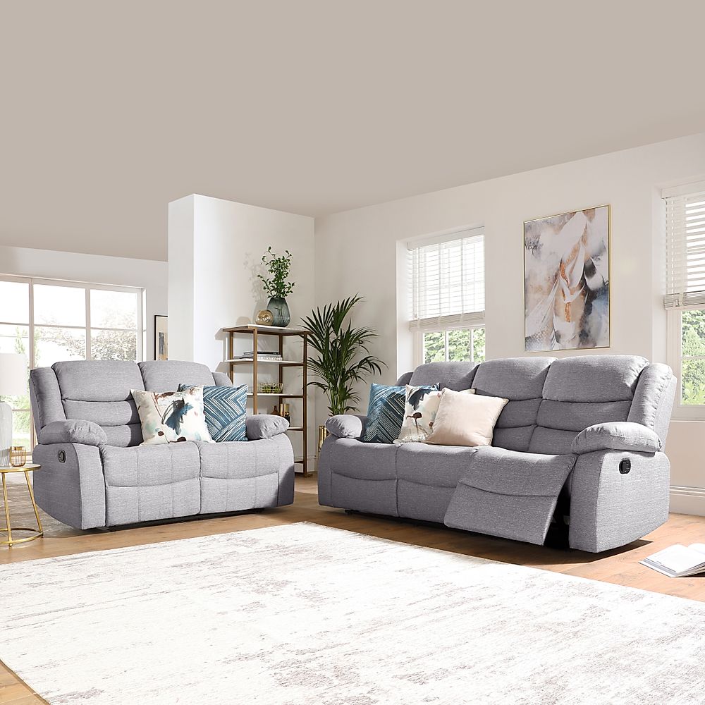 Sorrento 3+2 Seater Recliner Sofa Set, Light Grey Classic Linen-Weave Fabric