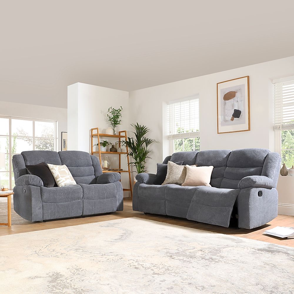 Sorrento 3+2 Seater Recliner Sofa Set, Dark Grey Dotted Cord Fabric