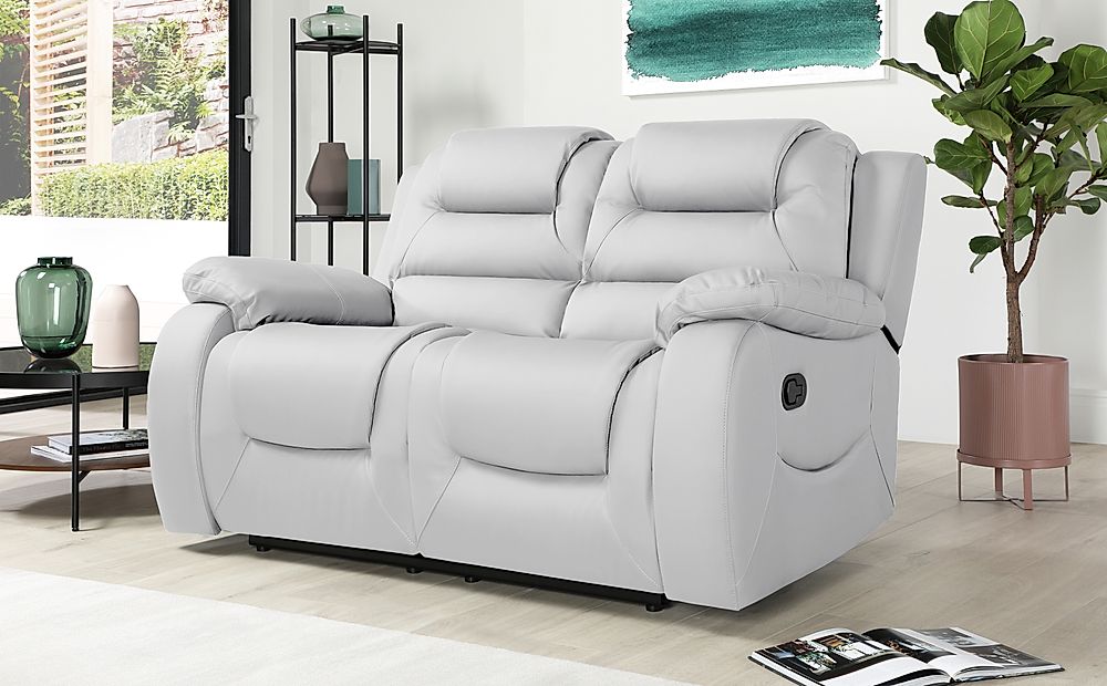 Vancouver 2 Seater Recliner Sofa, Light Grey Classic Faux Leather