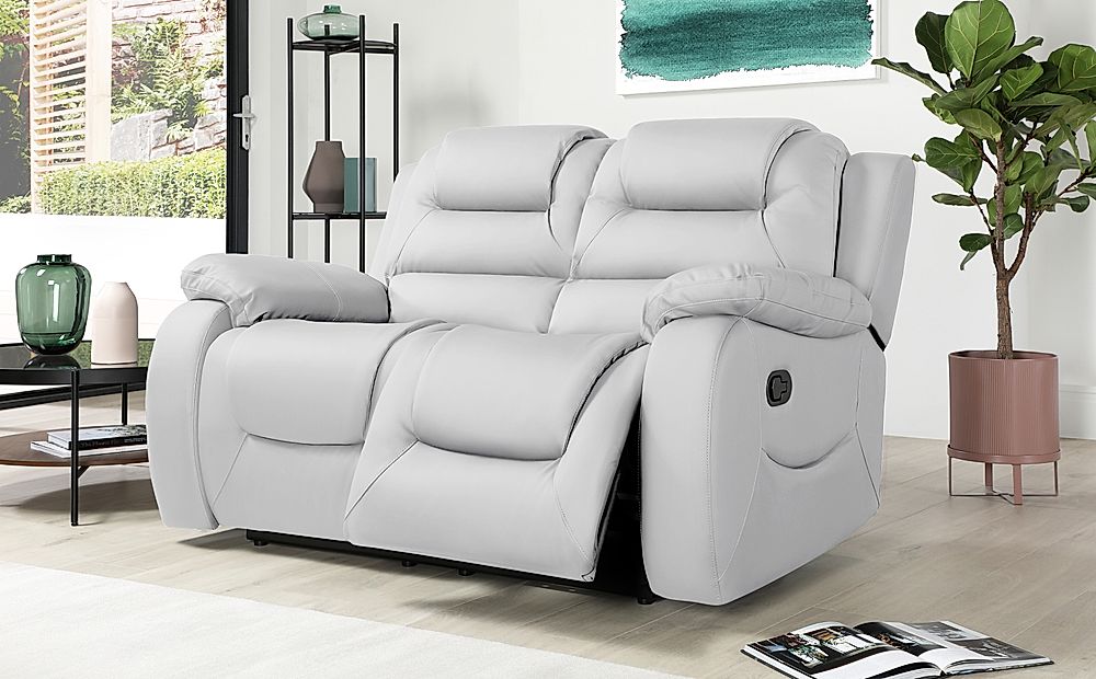 Vancouver Light Grey Leather 2 Seater, Two Seater Cream Leather Recliner Sofa