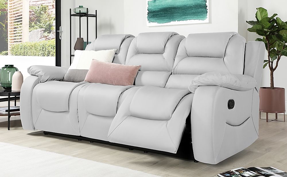 Vancouver Light Grey Leather 3 Seater, 3 Seater Electric Recliner Sofa With Console
