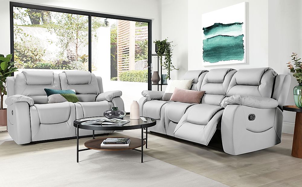 Vancouver Light Grey Leather 3 2 Seater, 3 2 Grey Leather Sofa Set