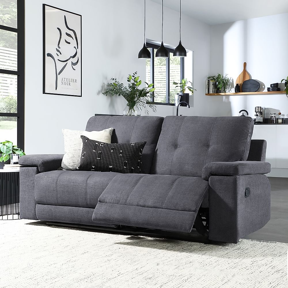 Montana 3 Seater Recliner Sofa, Slate Grey Classic Plush Fabric