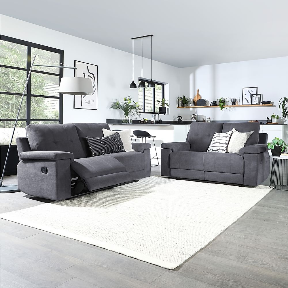 Montana 3+2 Seater Recliner Sofa Set, Slate Grey Classic Plush Fabric