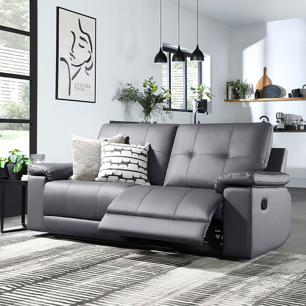 Montana 3 Seater Recliner Sofa, Grey Premium Faux Leather